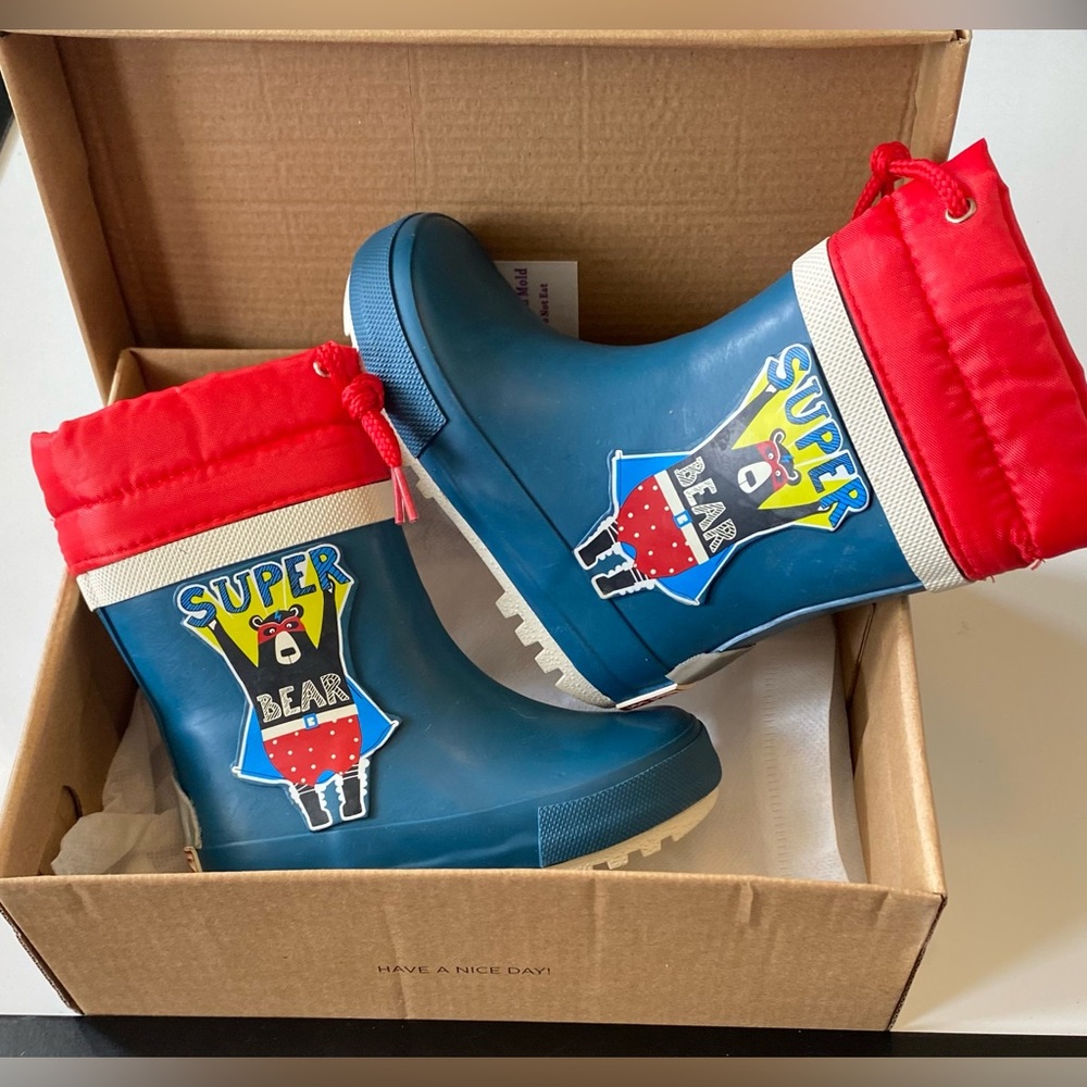BORGAMES Blue Welly Boots Super Bear Toddler 6 New In Box